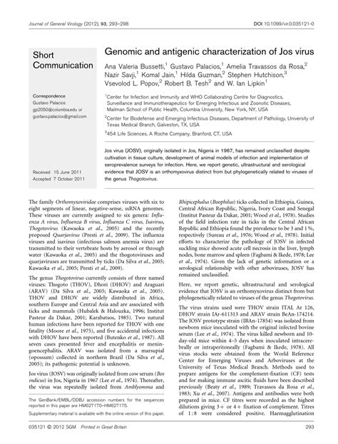 (PDF) Genomic and antigenic characterization of the .